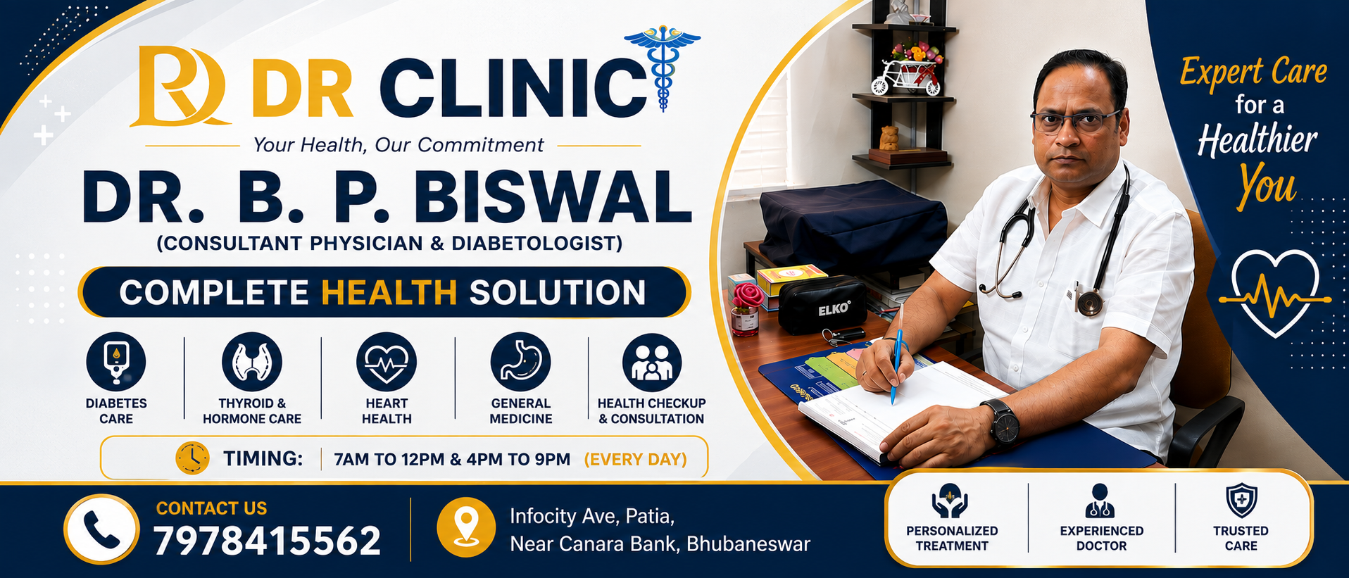 DR CLINIC appointment banner with Dr B P Biswal